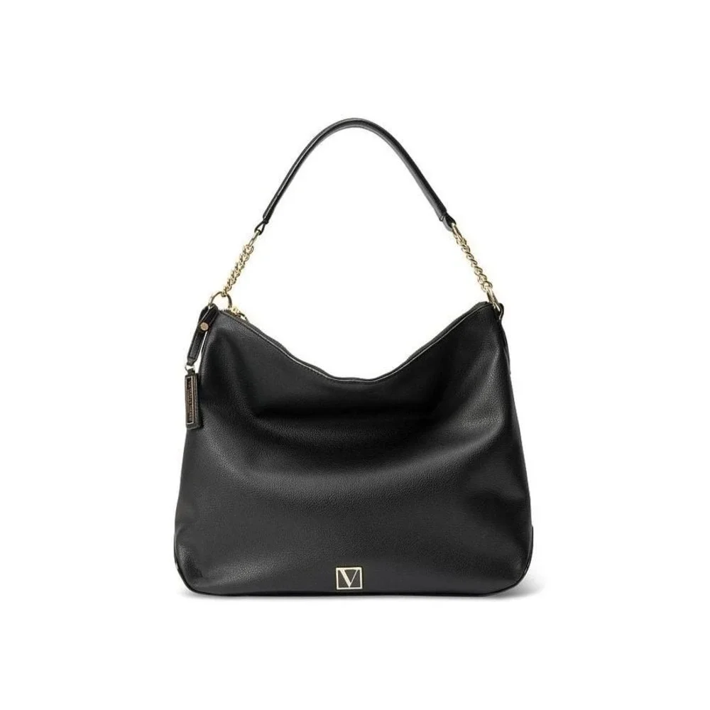 The Victoria Secret Black Pebbled Faux Leather Hobo Shoulder Bag Satchel Tote